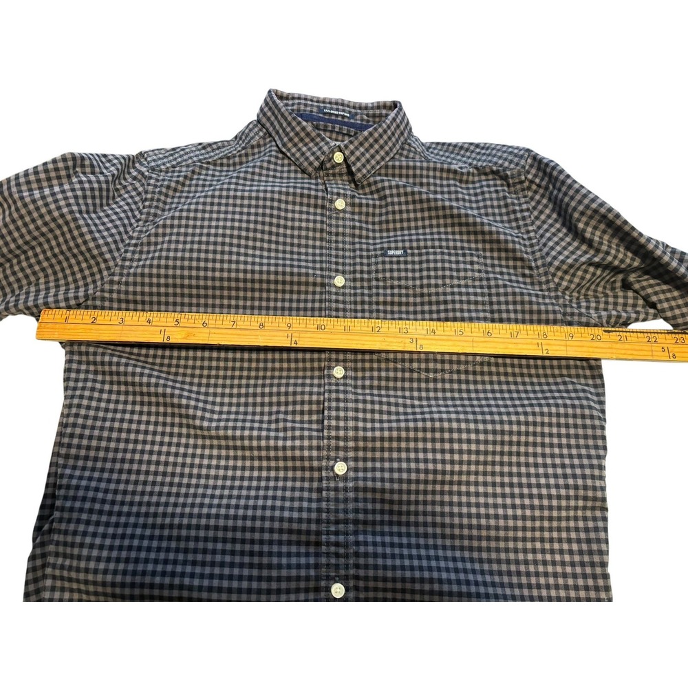 Men's SZ Med Superdry JPN Premium Button Down THICK Shirt. Grey, Black, Blue - Picture 5 of 12